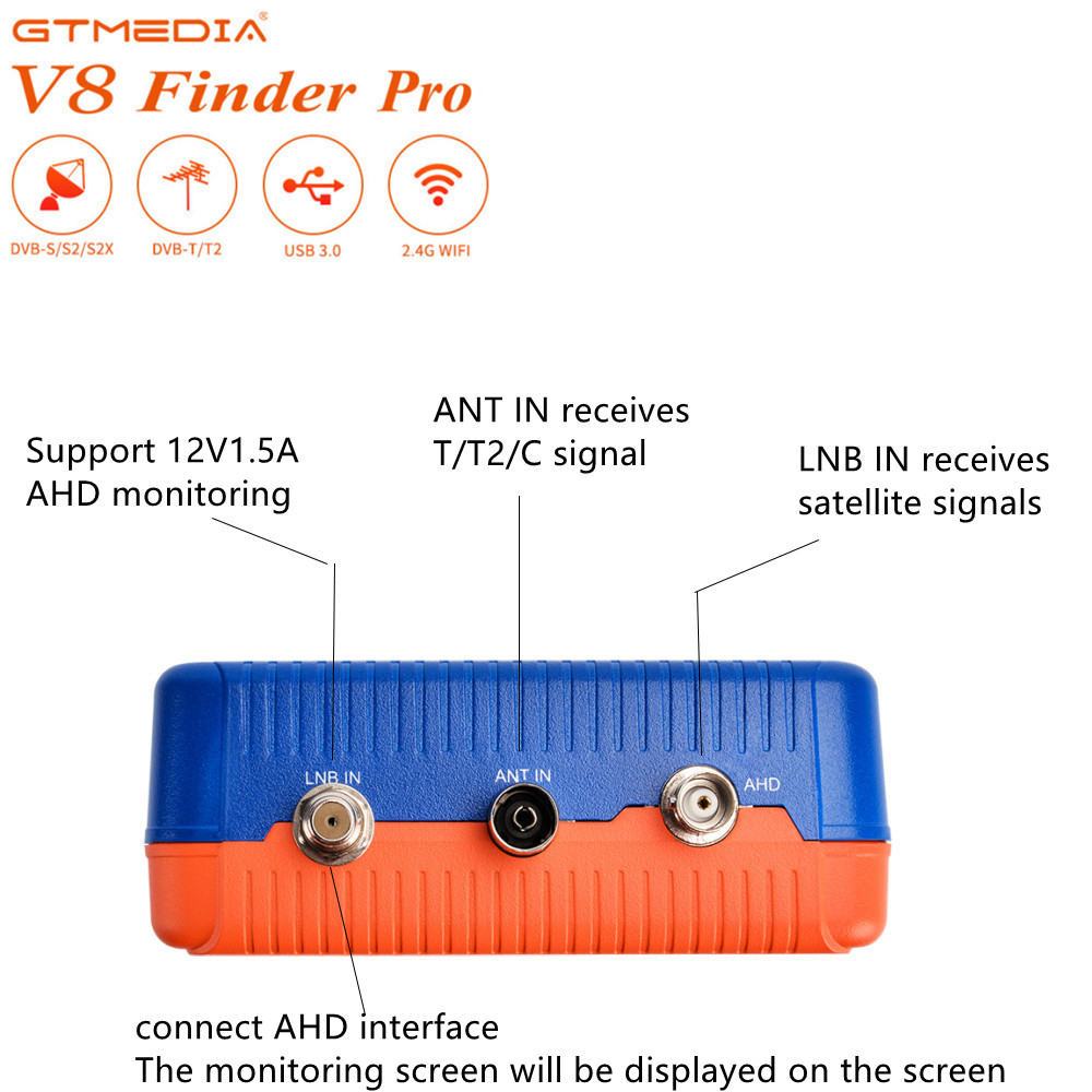 GTMEDIA V8 Finder Pro Satellite Signal Finder DVB-S2X/S2/S/T2/T/C/ATSC-C H.265 Auto Calculate Angle of AZ,EL  SatFinder Sat Decoder Location Finder Signal Receiver Youtube for USB wifi
