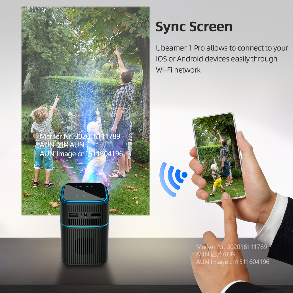 AUN MINI Laser Projector Android 9 Beamer Ubeamer 1 Pro 4K Video Projector Decode Home Theater Beam DLP Projector for Home Phone Portable Beamer 7000mAh