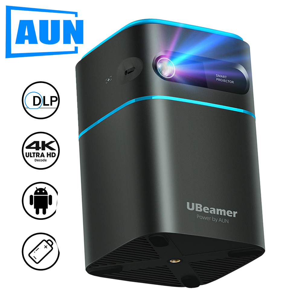 AUN MINI Laser Projector Android 9 Beamer Ubeamer 1 Pro 4K Video Projector Decode Home Theater Beam DLP Projector for Home Phone Portable Beamer 7000mAh