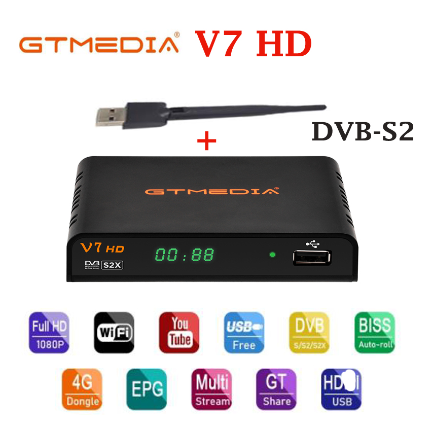 Gtmedia V7 HD freesat Satellite Receiver  DVB-S2 1080P DVB-S/S2/S2X FTA 1080P Gtmedia V7HD Digital Satellite decoder Receptor V7S2X Support PowerVu Biss Key USB WiFi