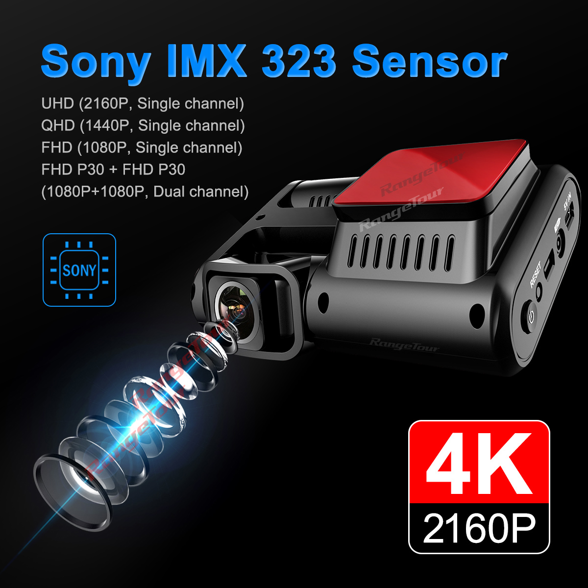 4K 2160P WIFI GPS Logger Dual Lens Car DVR Dash Camera Novatek 96663 Chip Sony IMX323 Sensor Night Vision Dual Camera Dash Cam Recorder Front and Cabin Both 1080P 4 IR G-Sensor Video