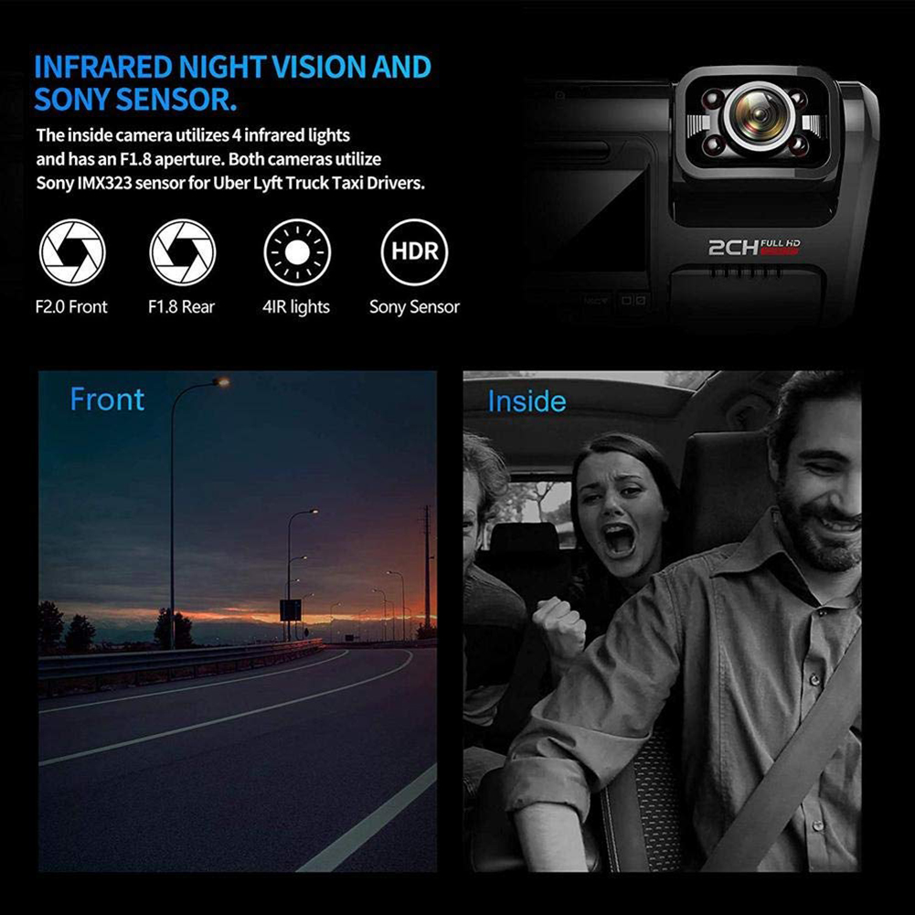 4K 2160P WIFI GPS Logger Dual Lens Car DVR Dash Camera Novatek 96663 Chip Sony IMX323 Sensor Night Vision Dual Camera Dash Cam Recorder Front and Cabin Both 1080P 4 IR G-Sensor Video