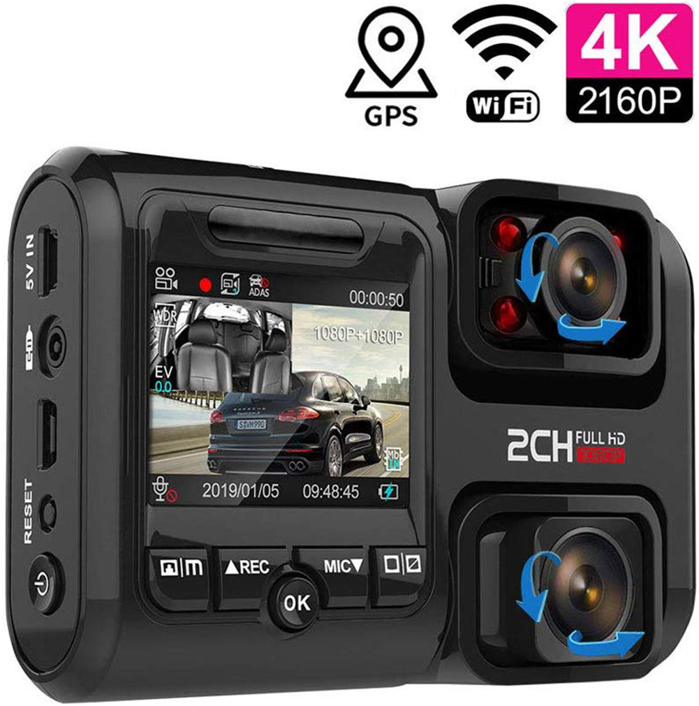4K 2160P WIFI GPS Logger Dual Lens Car DVR Dash Camera Novatek 96663 Chip Sony IMX323 Sensor Night Vision Dual Camera Dash Cam Recorder Front and Cabin Both 1080P 4 IR G-Sensor Video