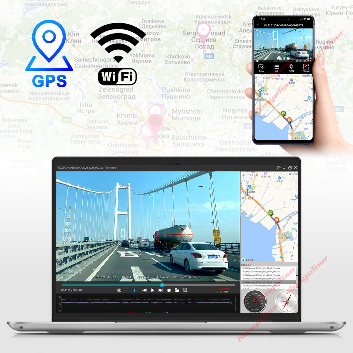 4K 2160P WIFI GPS Logger Dual Lens Car DVR Dash Camera Novatek 96663 Chip Sony IMX323 Sensor Night Vision Dual Camera Dash Cam Recorder Front and Cabin Both 1080P 4 IR G-Sensor Video