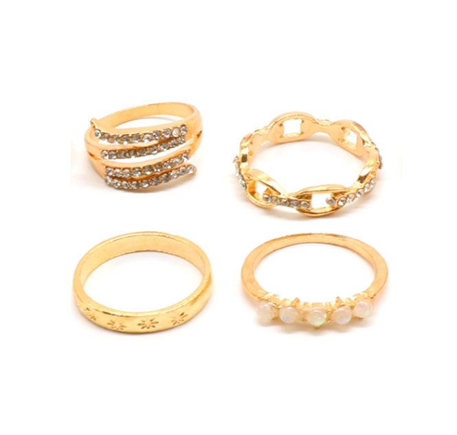Fashion Lady Alloy ladies diamond crown sun hexagram ladies rings Jewellery 17 Pieces / set MMSHOP Amazon Hot Sale Gold as picture one size