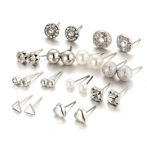 Fashion Lady Alloy Jewelry Love Cross Twist Ring Imitation Pearl Stud Earrings 6 Pieces / set  Jewellery MMSHOP Amazon Hot Sale Gold as picture