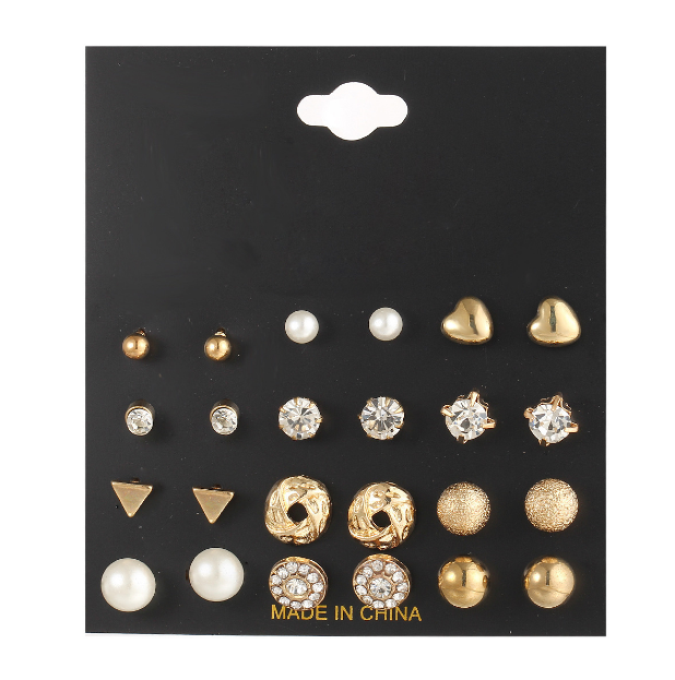 Fashion Lady Alloy Jewelry Love Cross Twist Ring Imitation Pearl Stud Earrings 6 Pieces / set  Jewellery MMSHOP Amazon Hot Sale Gold as picture