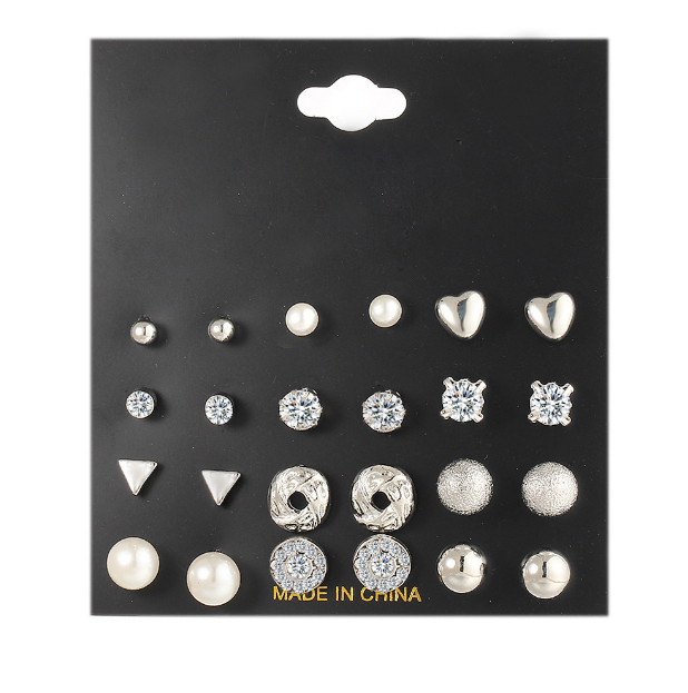 Fashion Lady Alloy Jewelry Love Cross Twist Ring Imitation Pearl Stud Earrings 6 Pieces / set  Jewellery MMSHOP Amazon Hot Sale Gold as picture