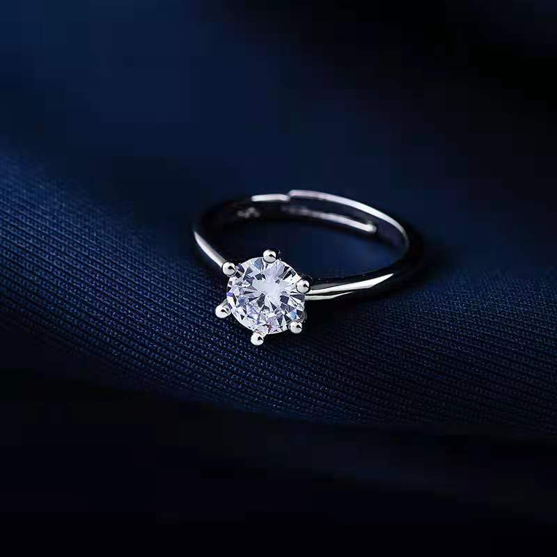Classic Diamond Ring Jewelry Ladies Classical Wedding Engagement Ring Gift Silver adjustable