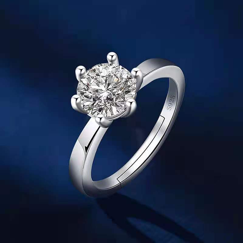 Classic Diamond Ring Jewelry Ladies Classical Wedding Engagement Ring Gift Silver adjustable