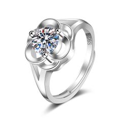 Classic Diamond Ring Jewelry Ladies Classical Wedding Engagement Ring Gift Silver adjustable flowers Adjustable