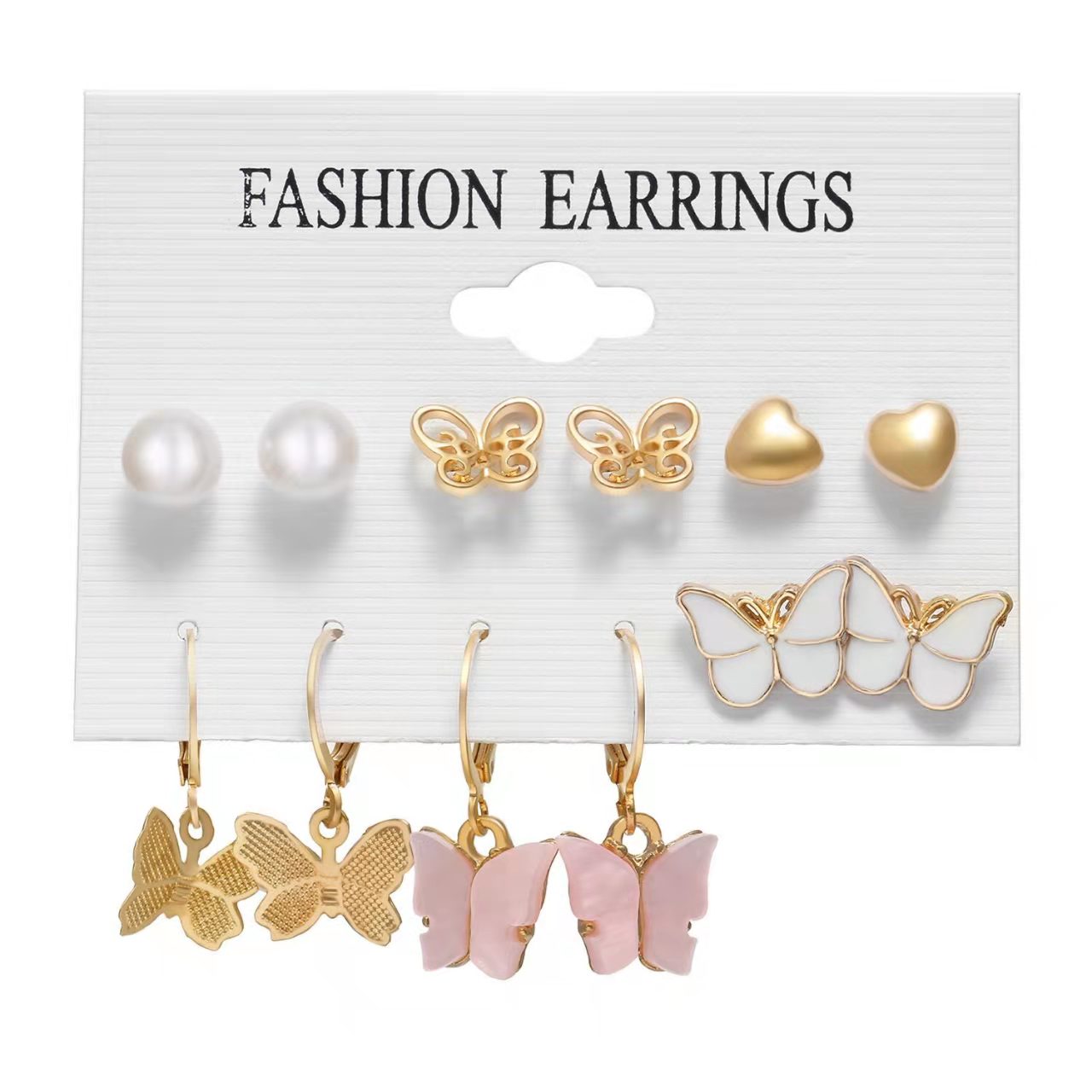 6 Pieces / set Jewelry Love Diamond Stud Earrings Butterfly Stud Earrings Gold Amazon Hot Selling as picture