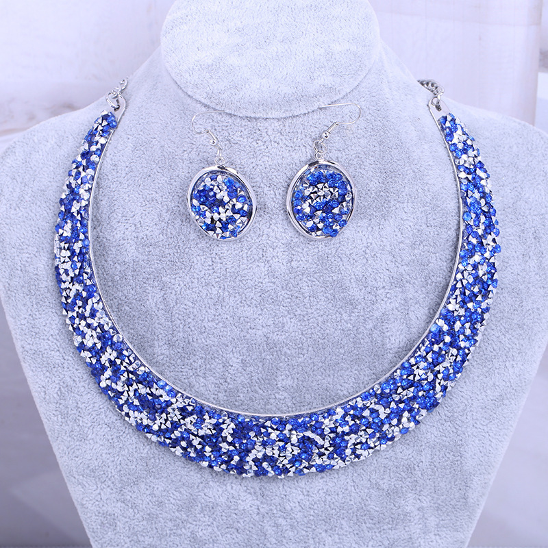 Metal Full Rhinestone Fake Collar Necklace Earrings Necklaces & Pendants MMSHOP 2 pieces/set European and American Fashion  Gold as price