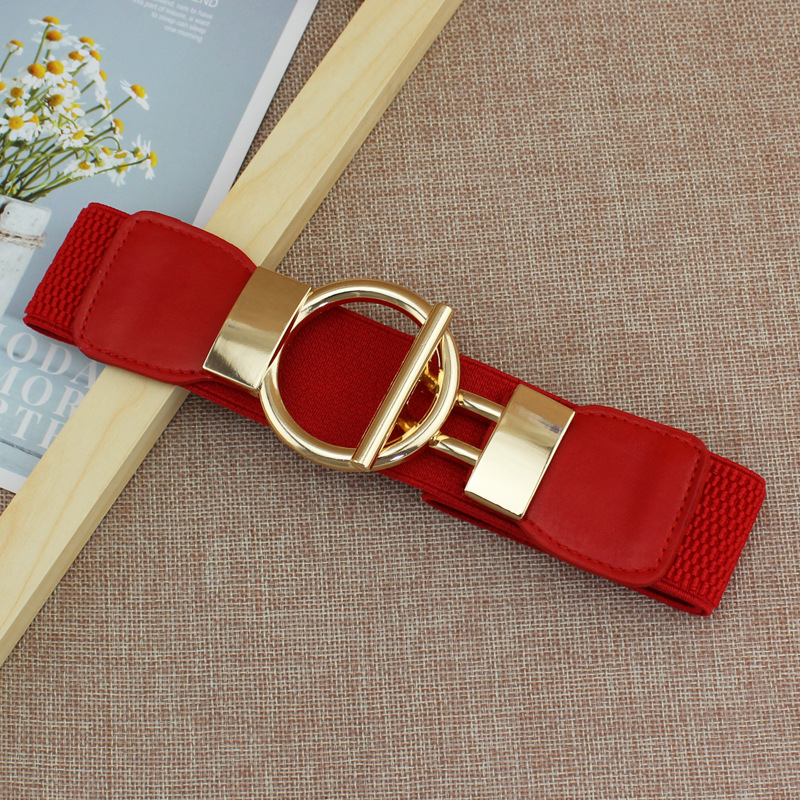 INS style fashionable new dress waist elastic elastic wide simple gold round button women's decorative belts