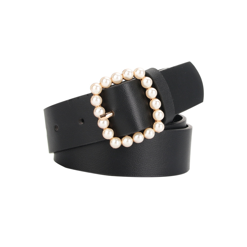 Hot selling fashion women's pearl belt pu belt square buckle pearl sweet elegant dress adornment belt