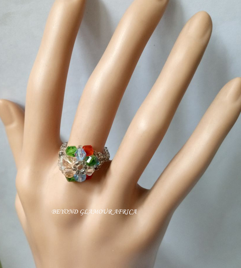 Ladies Multi color Crystal Woven Ring