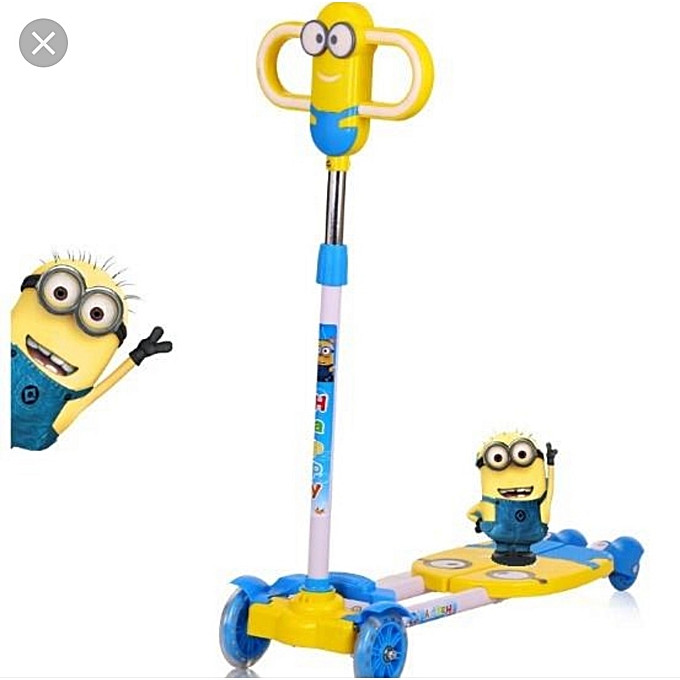 Portable,Foldable And Height Adjustable 4 Wheel Minion Scooter For Kids - Blue