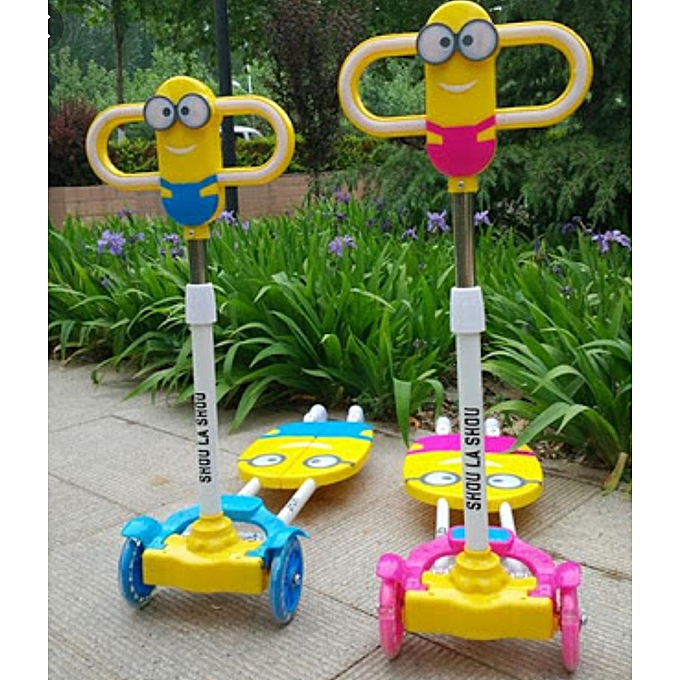 Portable,Foldable And Height Adjustable 4 Wheel Minion Scooter For Kids - Blue