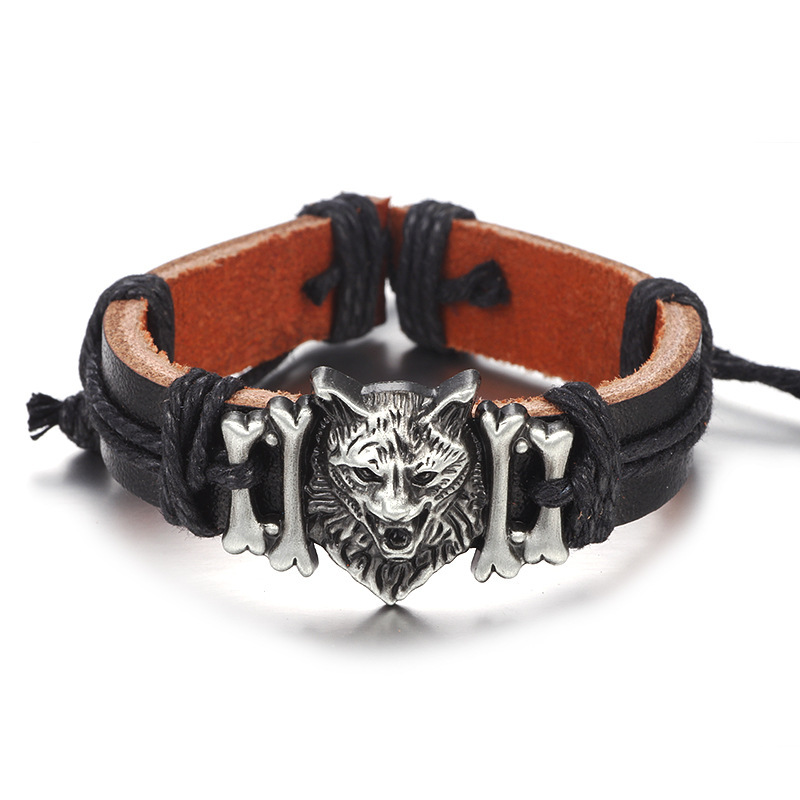 Wolfhead Leather Bracelet - Black
