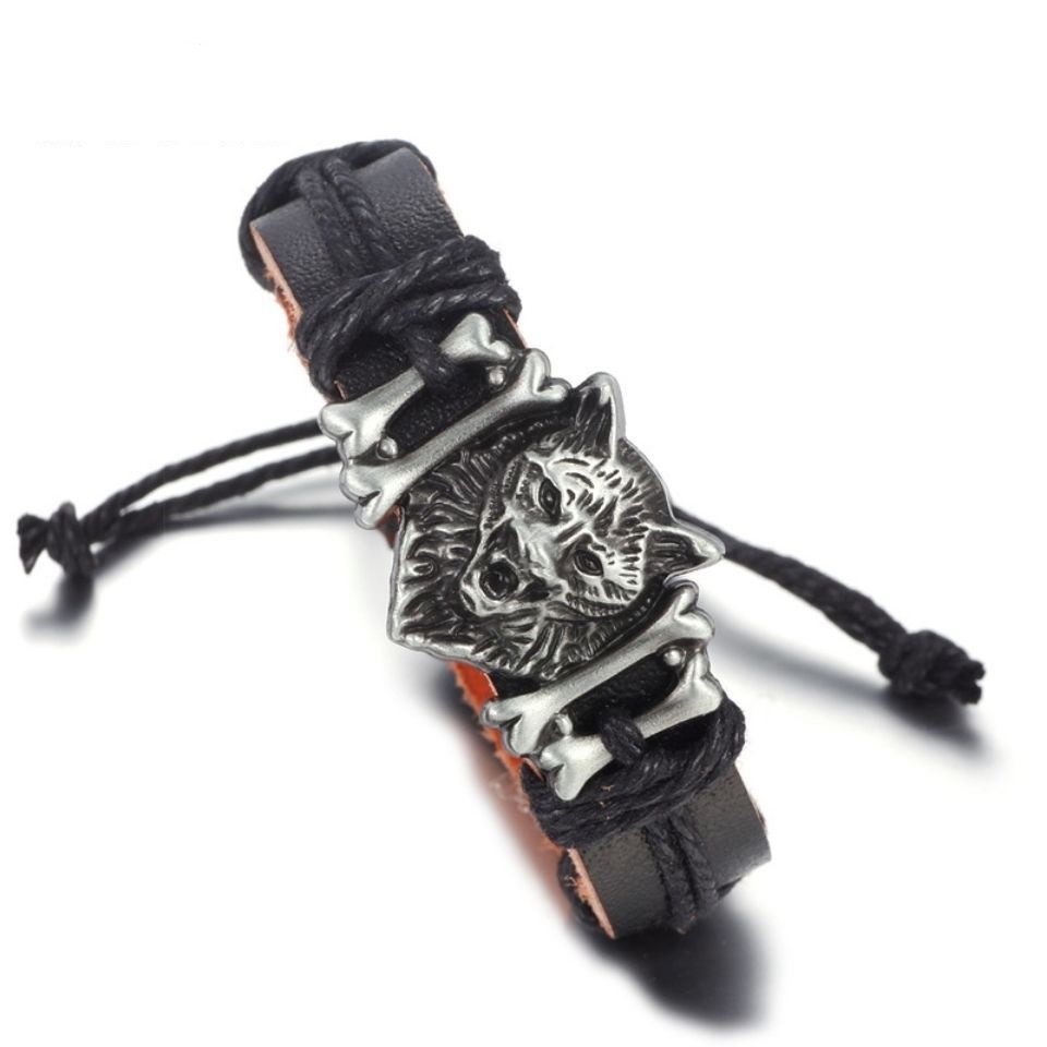 Wolfhead Leather Bracelet - Black
