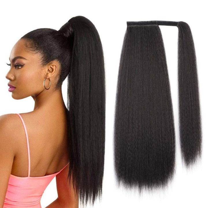 Premium 24inch Yaki Ponytail Hair Extensions Long Wigs Hair Corn Silk Yaki Wigs for Black Women Synthetic Hair Soft Corn Curly Wig Fluffy Girls First Hair Ponytail Extension Black  natural black 24 innatural black,24 inch(60cm)