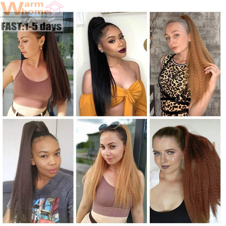 Premium 24inch Yaki Ponytail Hair Extensions Long Wigs Hair Corn Silk Yaki Wigs for Black Women Synthetic Hair Soft Corn Curly Wig Fluffy Girls First Hair Ponytail Extension Black Girl