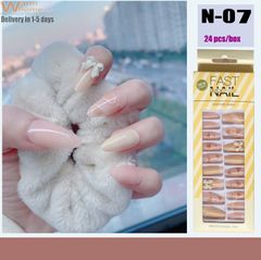 Premium 24pcs/box Glue Nails Art Set Wearable Nail Art Tools Kit False Nails Reusable Nails Art for Women Nail Product Removable Nail & Tools Ladies N-07 Carton Box Jelly glue