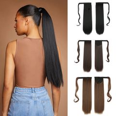 Premium 24inch Ponytail Hair Extension Straight Long Wigs for Black Women Hair Extension Long Hair Girls First Wig Hair Straight Magic Stick natural black 24 inch(60cm)