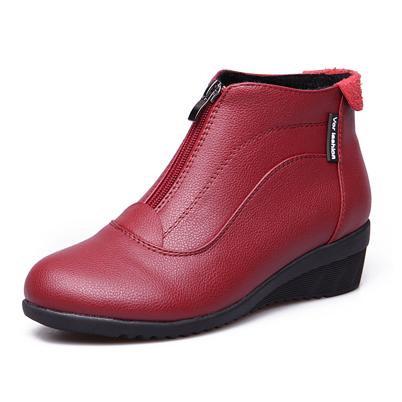 U M 1 Pairs Ankle Boots Women Leather Boots Fashion Flats Casual Boots For Women Round Toe Zip Boots