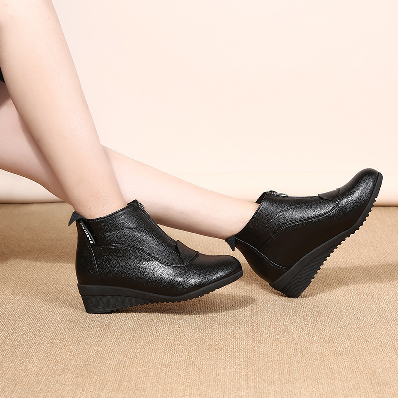 U M 1 Pairs Ankle Boots Women Leather Boots Fashion Flats Casual Boots For Women Round Toe Zip Boots