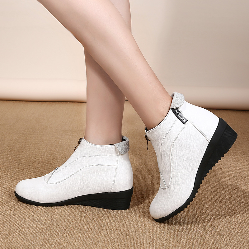 U M 1 Pairs Ankle Boots Women Leather Boots Fashion Flats Casual Boots For Women Round Toe Zip Boots