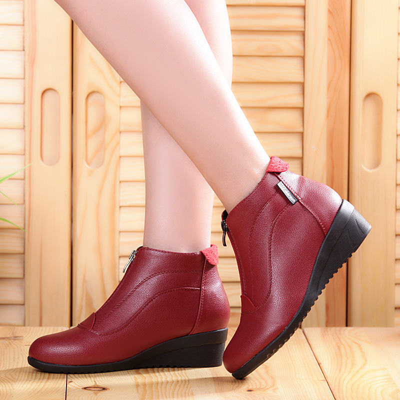 U M 1 Pairs Ankle Boots Women Leather Boots Fashion Flats Casual Boots For Women Round Toe Zip Boots
