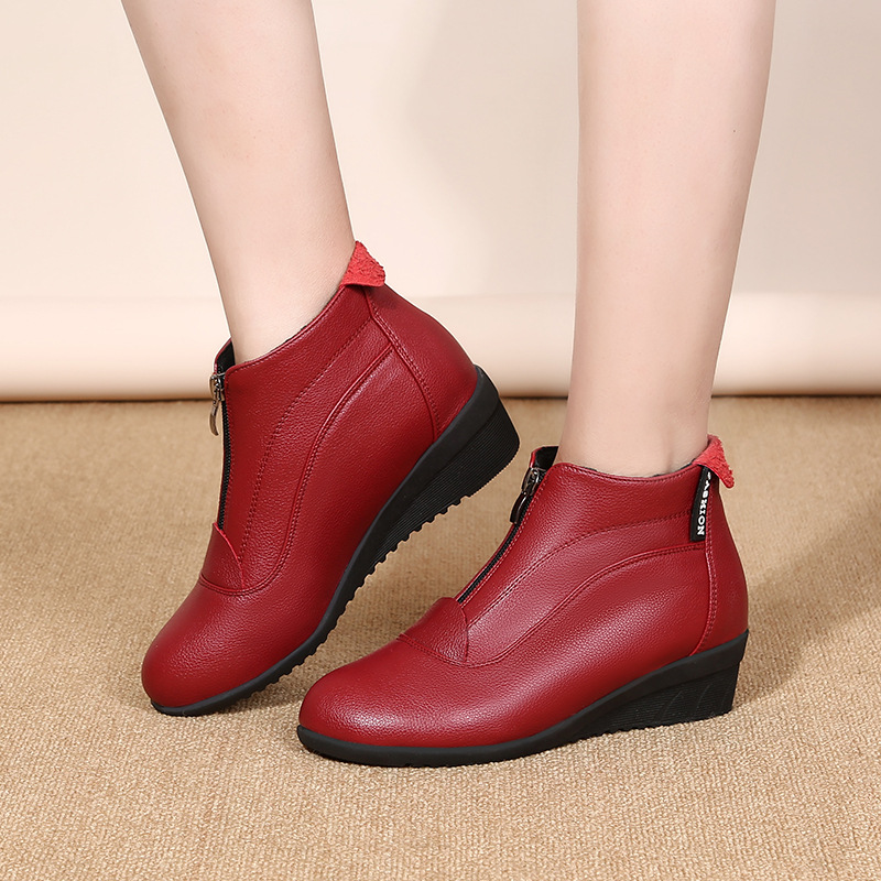 U M 1 Pairs Ankle Boots Women Leather Boots Fashion Flats Casual Boots For Women Round Toe Zip Boots