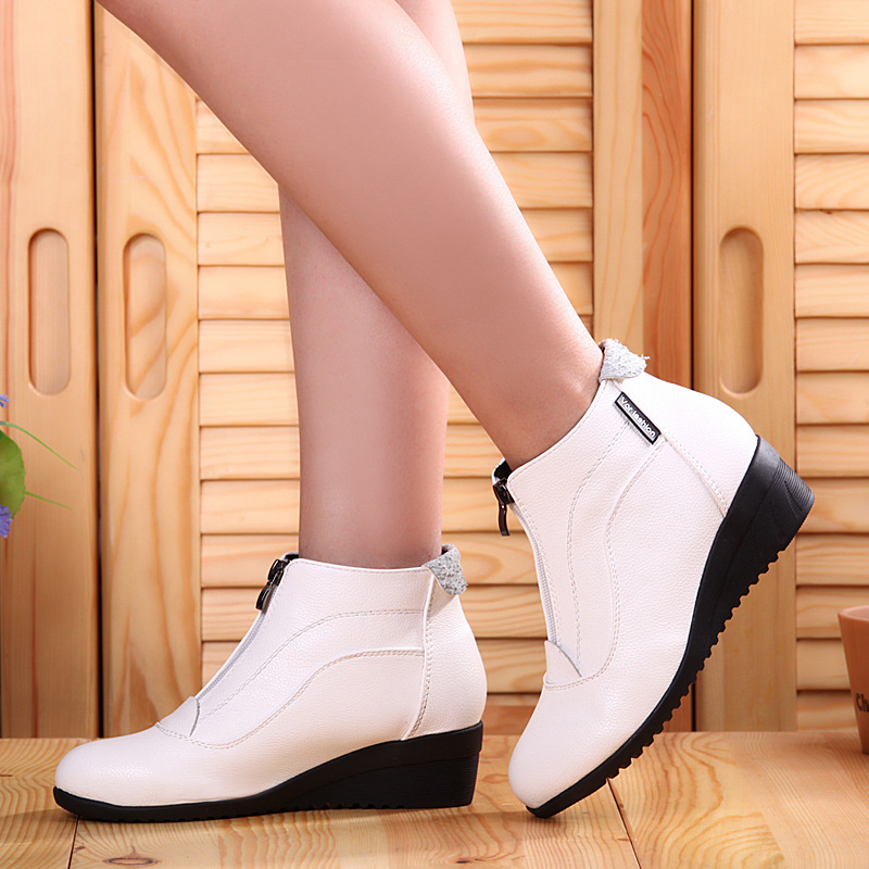 U M 1 Pairs Ankle Boots Women Leather Boots Fashion Flats Casual Boots For Women Round Toe Zip Boots