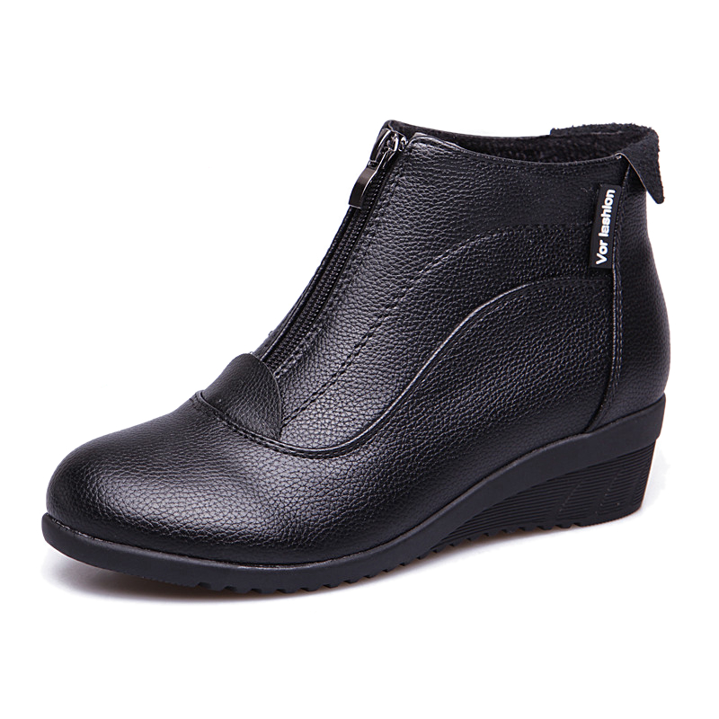 U M 1 Pairs Ankle Boots Women Leather Boots Fashion Flats Casual Boots For Women Round Toe Zip Boots
