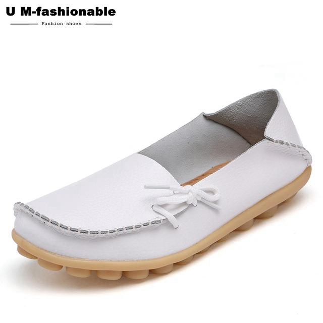 Women Genuine Leather Flat Shoes Woman Slip On Loafers Female Moccasins Colors:21