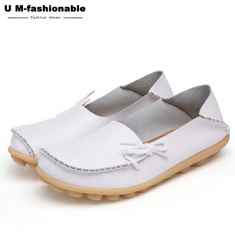 Women Genuine Leather Flat Shoes Woman Slip On Loafers Female Moccasins Colors:21