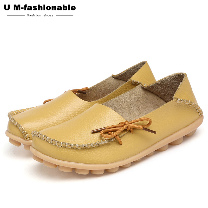 Women Genuine Leather Flat Shoes Woman Slip On Loafers Female Moccasins Colors:21