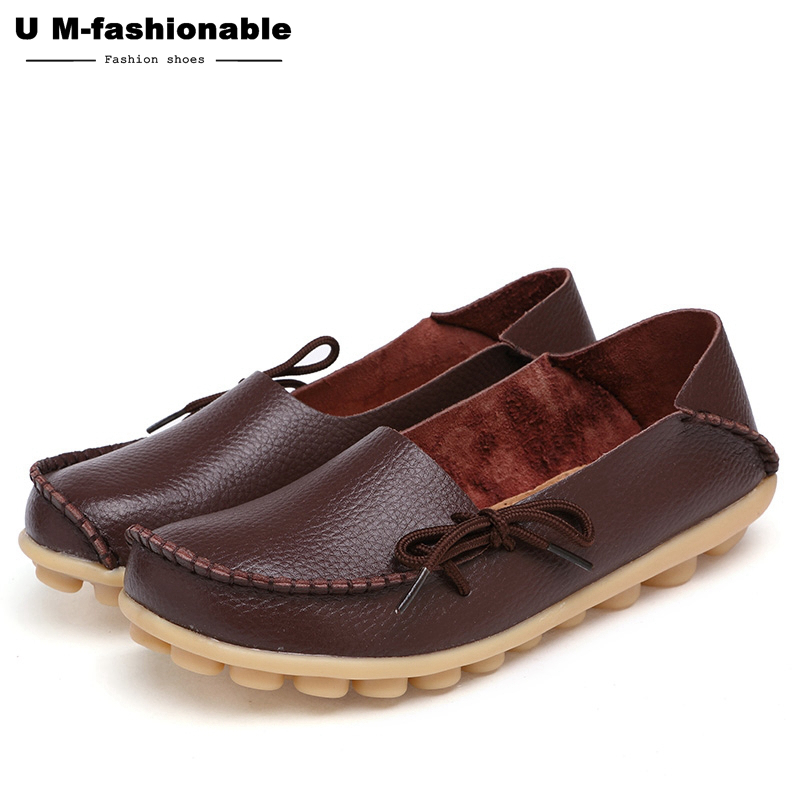 Women Genuine Leather Flat Shoes Woman Slip On Loafers Female Moccasins Colors:21