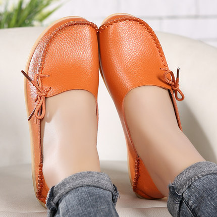 Women Genuine Leather Flat Shoes Woman Slip On Loafers Female Moccasins Colors:21