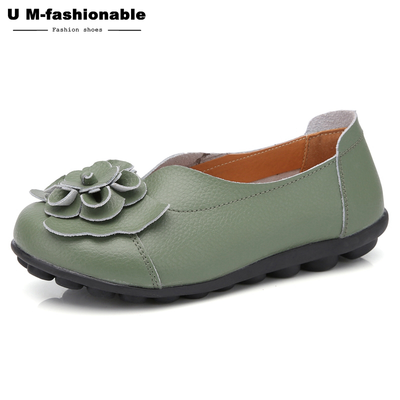 Women Loafers Leather Mother Shoes Slip On Ballet Shoes Female Casual Moccasins