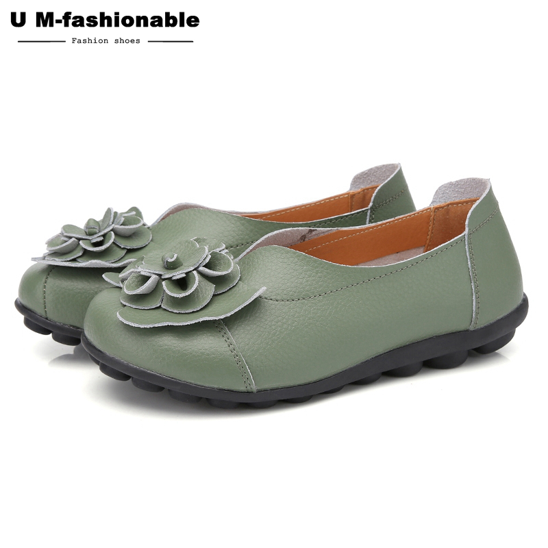 Women Loafers Leather Mother Shoes Slip On Ballet Shoes Female Casual Moccasins