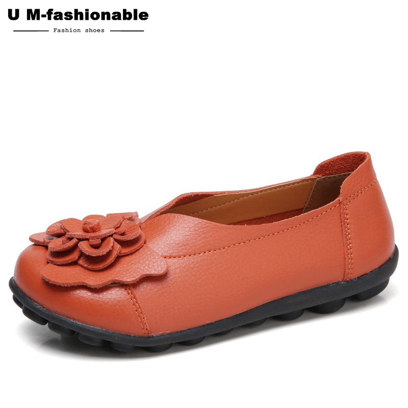 Women Loafers Leather Mother Shoes Slip On Ballet Shoes Female Casual Moccasins
