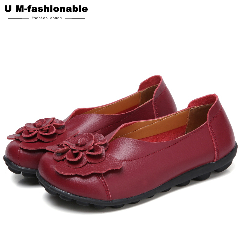 Women Loafers Leather Mother Shoes Slip On Ballet Shoes Female Casual Moccasins
