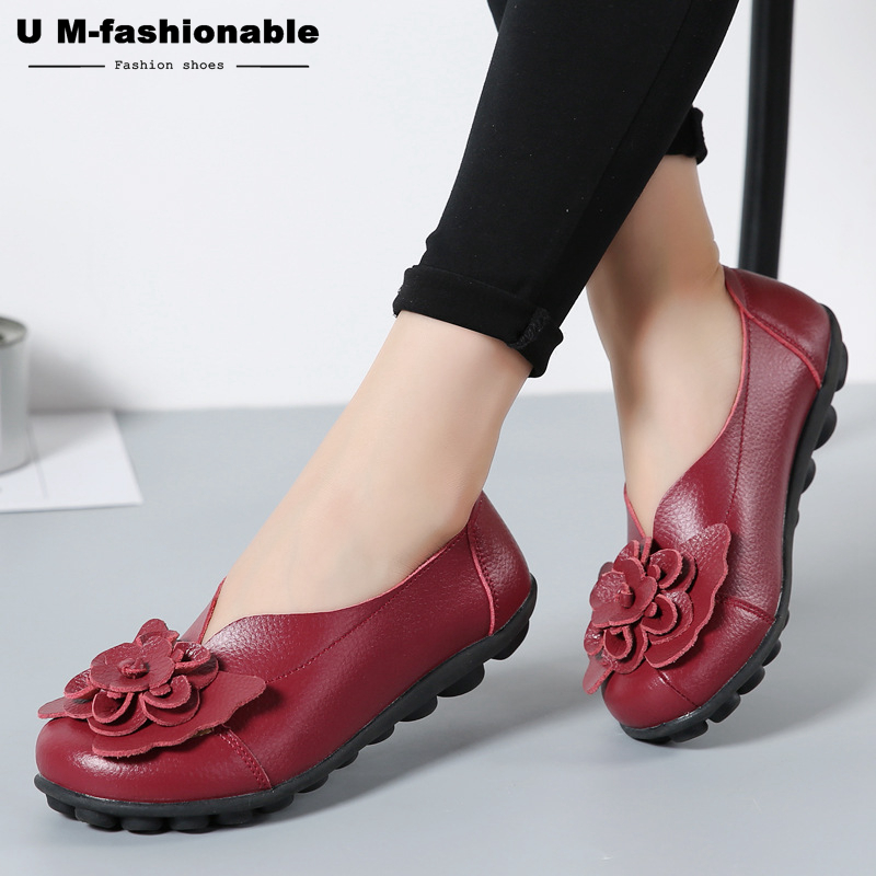 Women Loafers Leather Mother Shoes Slip On Ballet Shoes Female Casual Moccasins
