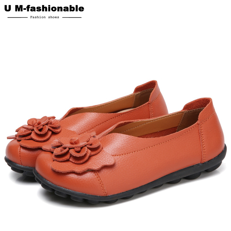 Women Loafers Leather Mother Shoes Slip On Ballet Shoes Female Casual Moccasins