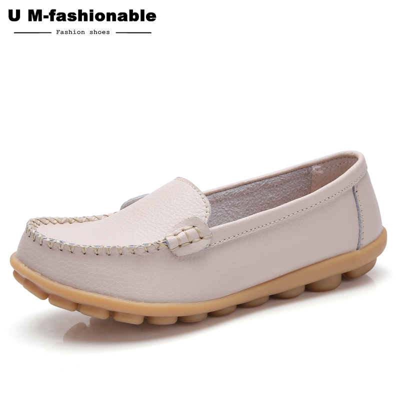 Woman Slip-on Loafers Women High Quality Split Leather Flats Women Plus Size 35-44