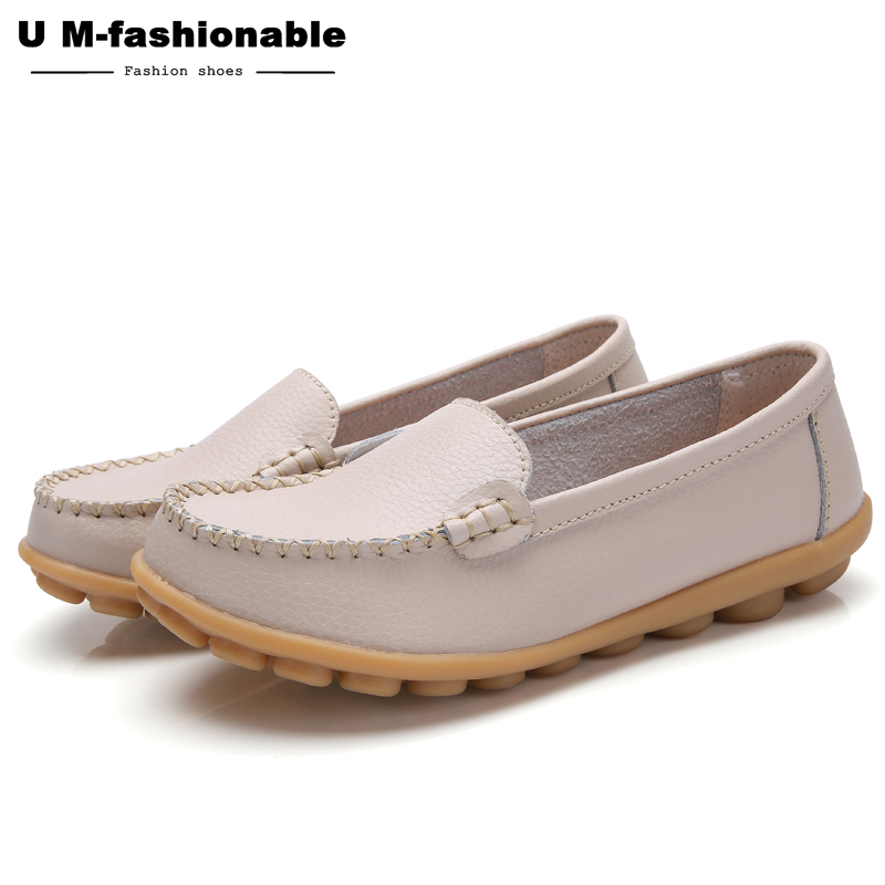 Woman Slip-on Loafers Women High Quality Split Leather Flats Women Plus Size 35-44