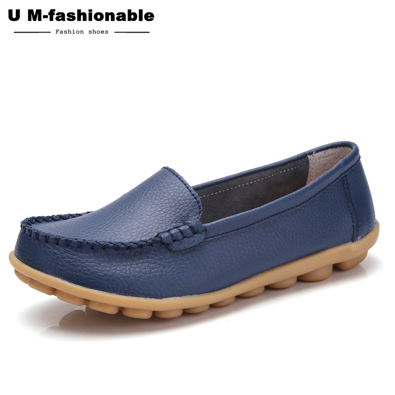 Woman Slip-on Loafers Women High Quality Split Leather Flats Women Plus Size 35-44