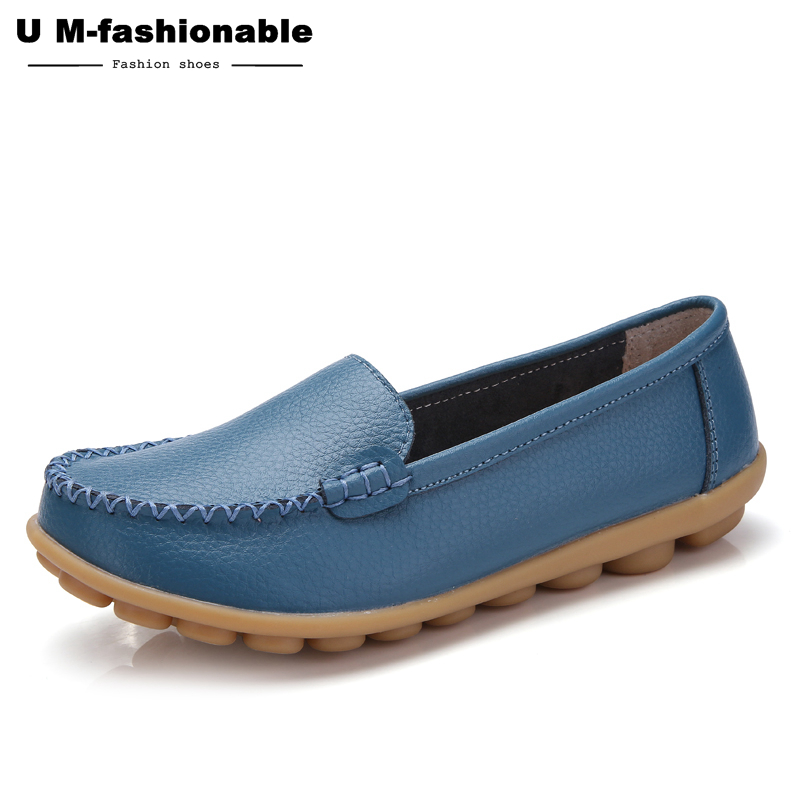 Woman Slip-on Loafers Women High Quality Split Leather Flats Women Plus Size 35-44